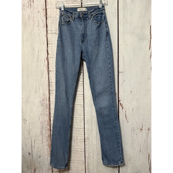 Abercrombie Fitch 90s Slim Straight Ultra High Rise Denim Jeans Blue Size 00L/24 - Picture 1 of 8